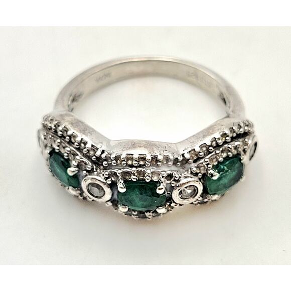 Chuck Clemency STS Sterling Silver Green Emerald CZ Accent Petite Ring Sz 8 Vtg - Picture 4 of 6